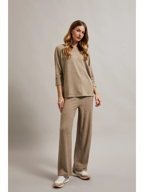 Moodo Rebraste hlače z metalnim nitom bež Moodo
