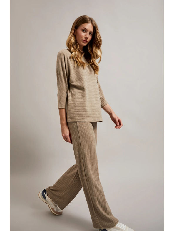 Moodo Rebraste hlače z metalnim nitom bež Moodo