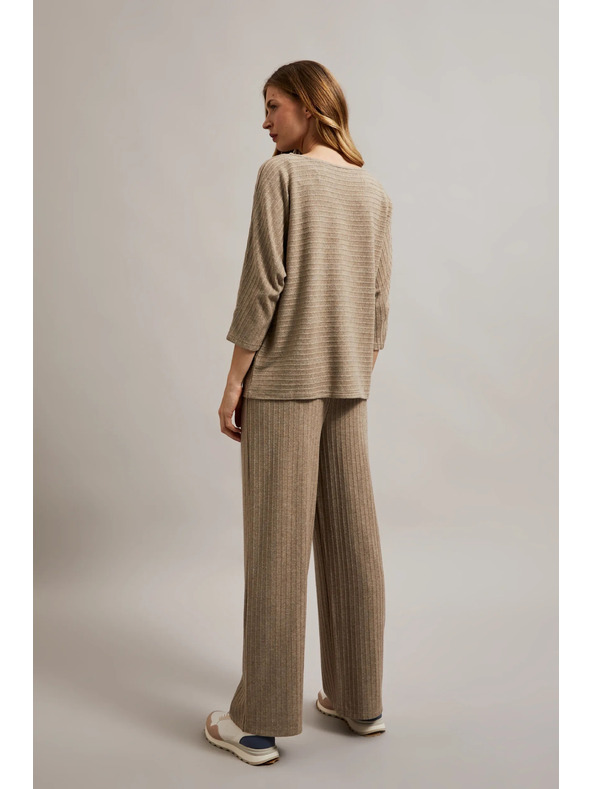 Moodo Rebraste hlače z metalnim nitom bež Moodo