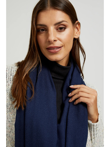 Moodo Gladka temno modra šala z resicami Moodo