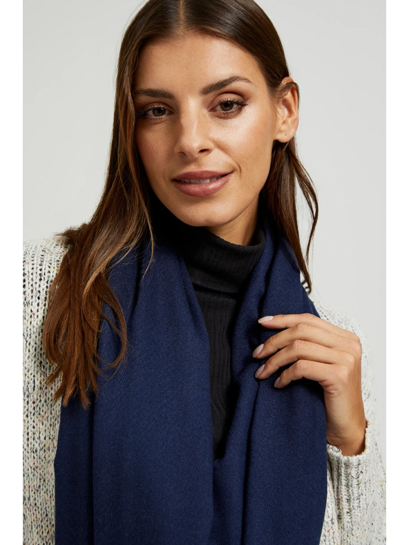 Moodo Gladka temno modra šala z resicami Moodo
