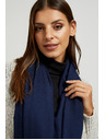 Moodo Gladka temno modra šala z resicami Moodo