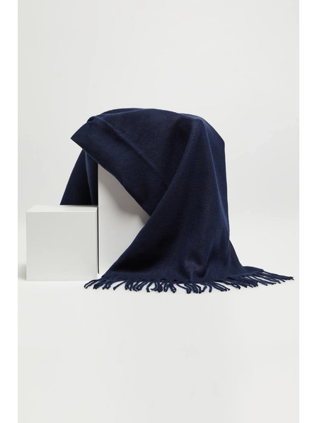 Moodo Gladka temno modra šala z resicami Moodo