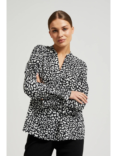 Moodo Črna srajca z V-izrezom brez ovratnika Moodo