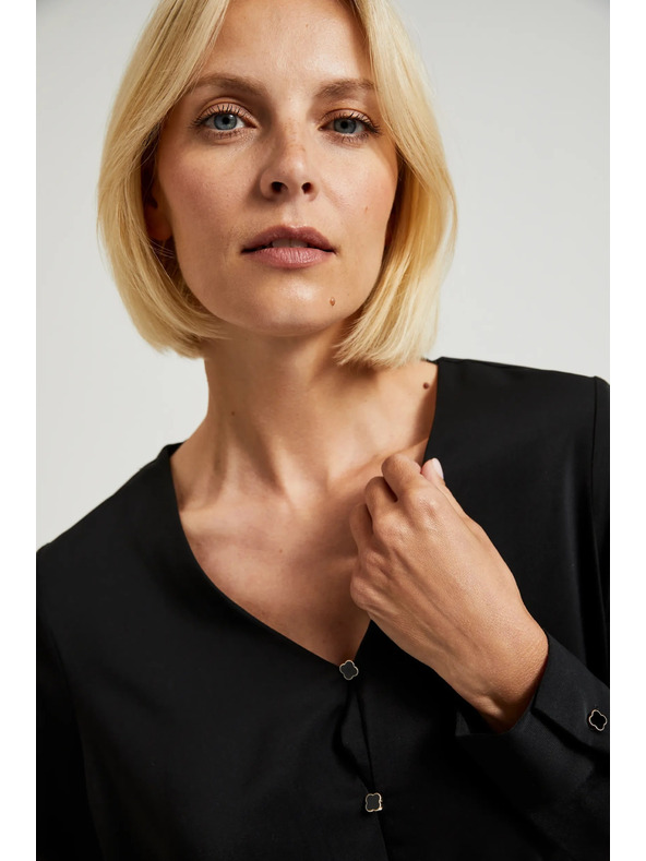 Moodo Gladka srajca z okrasnimi gumbi črna Moodo