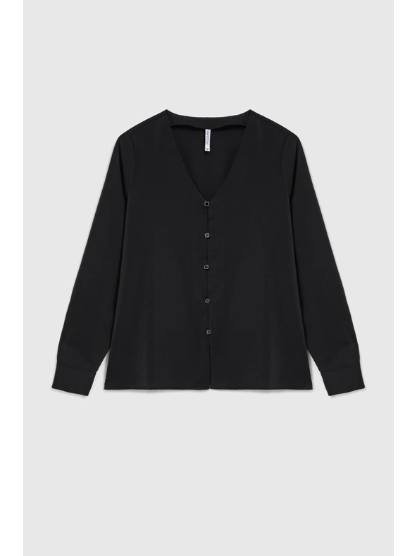 Moodo Gladka srajca z okrasnimi gumbi črna Moodo