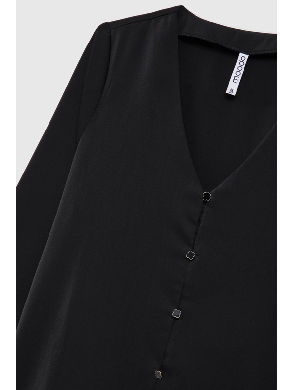 Moodo Gladka srajca z okrasnimi gumbi črna Moodo