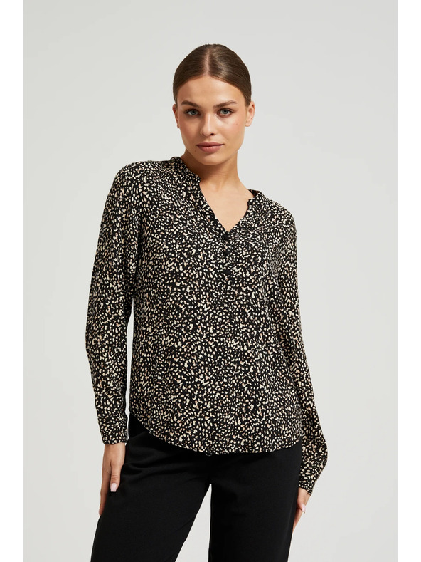 Moodo Vzorčasta srajca z dolgimi rokavi črna Moodo
