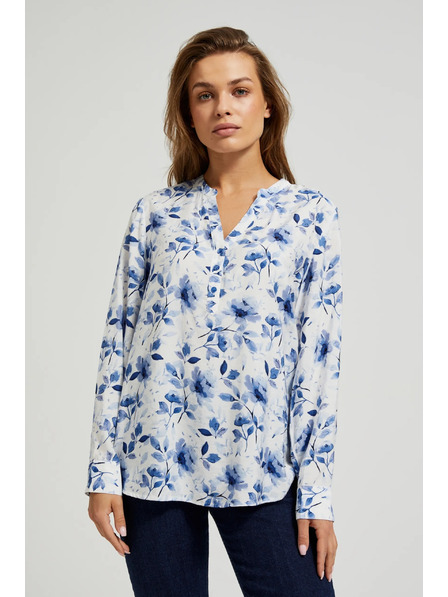 Moodo Bela srajca s cvetnim tiskom in dolgimi rokavi Moodo