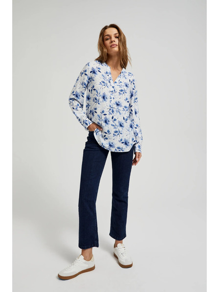 Moodo Bela srajca s cvetnim tiskom in dolgimi rokavi Moodo