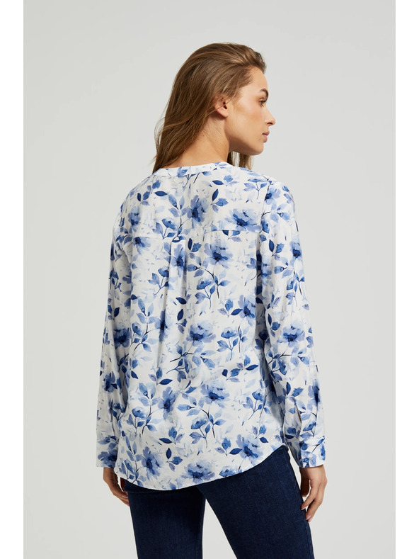 Moodo Bela srajca s cvetnim tiskom in dolgimi rokavi Moodo