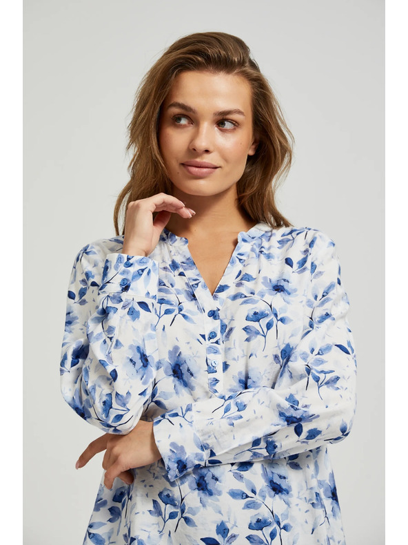 Moodo Bela srajca s cvetnim tiskom in dolgimi rokavi Moodo
