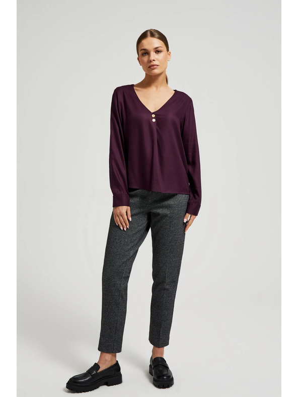 Moodo Srajca z V-izrezom in okrasnimi gumbi vijolična Moodo