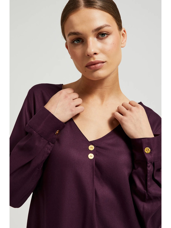 Moodo Srajca z V-izrezom in okrasnimi gumbi vijolična Moodo