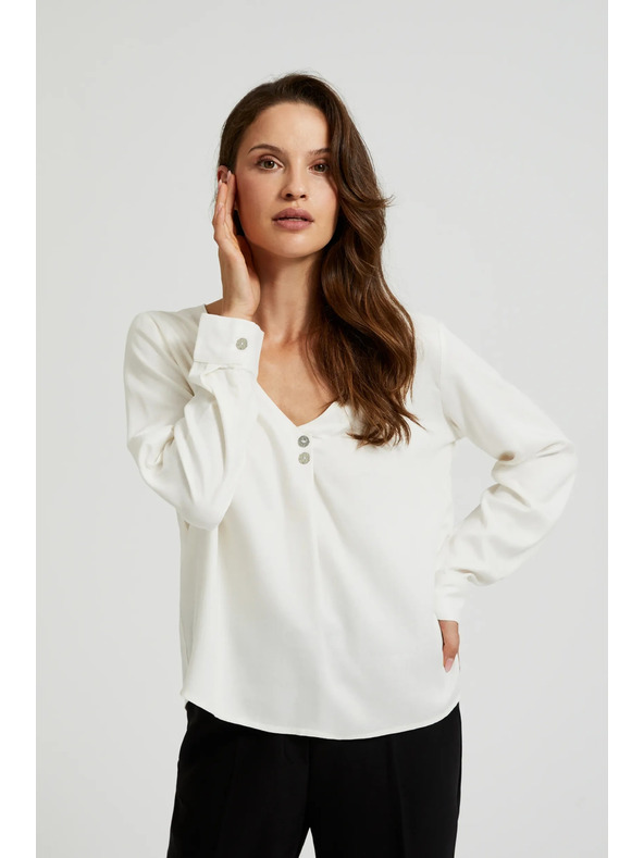Moodo Srajca z V-izrezom in okrasnimi gumbi bela Moodo