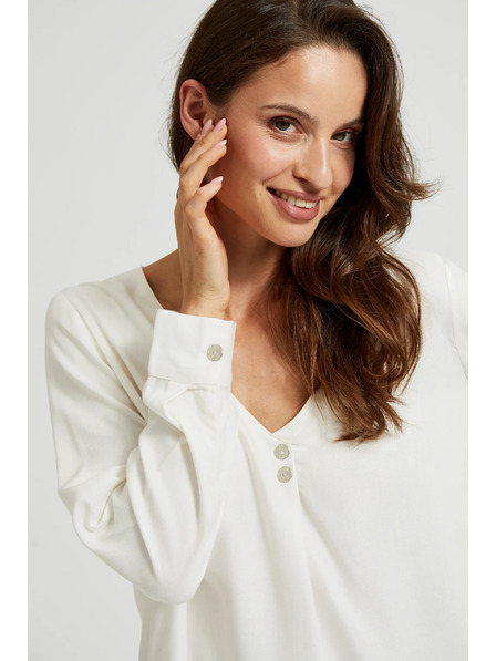 Moodo Srajca z V-izrezom in okrasnimi gumbi bela Moodo