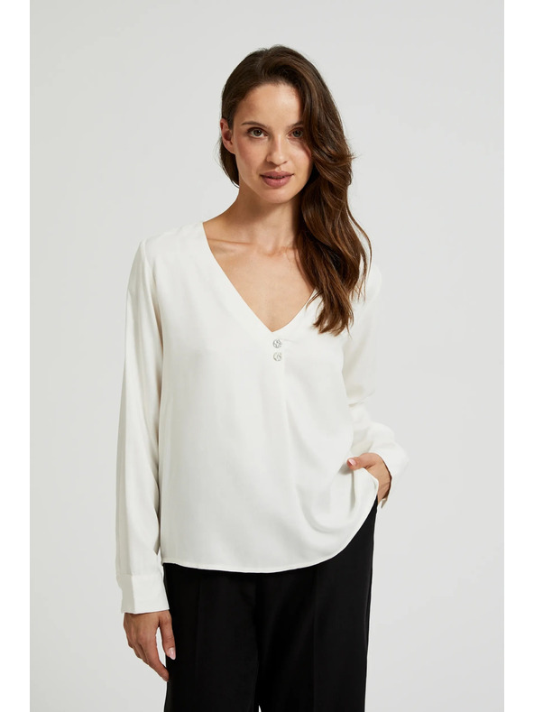 Moodo Srajca z V-izrezom in okrasnimi gumbi bela Moodo