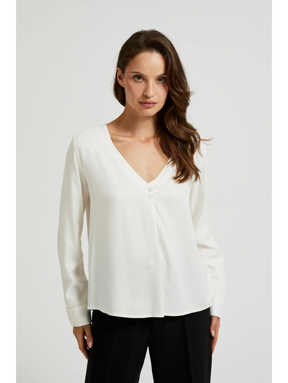 Moodo Srajca z V-izrezom in okrasnimi gumbi bela Moodo