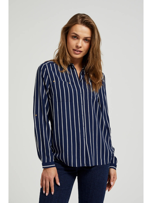 Moodo Temno modra prugasta srajca z žepi Moodo