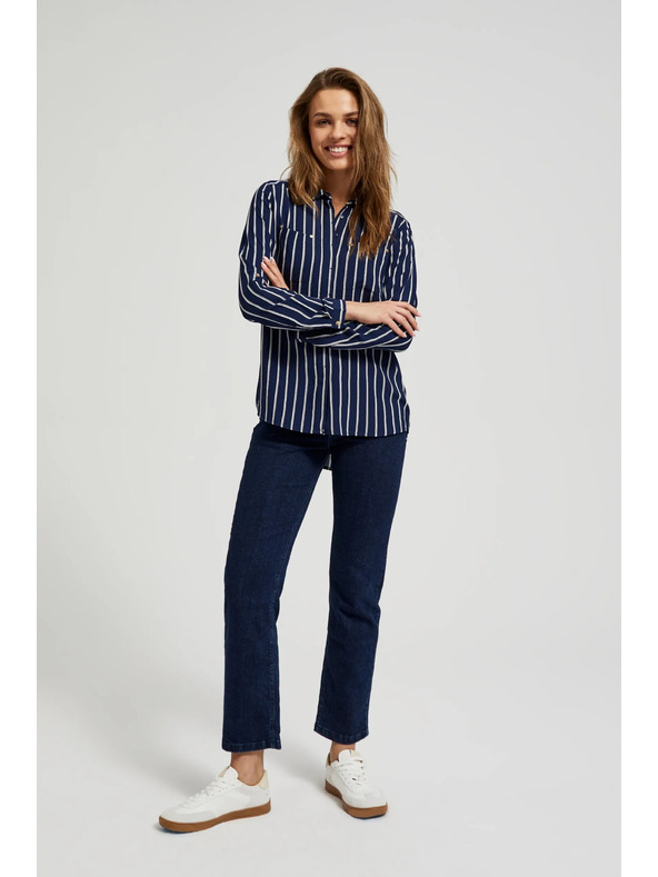 Moodo Temno modra prugasta srajca z žepi Moodo