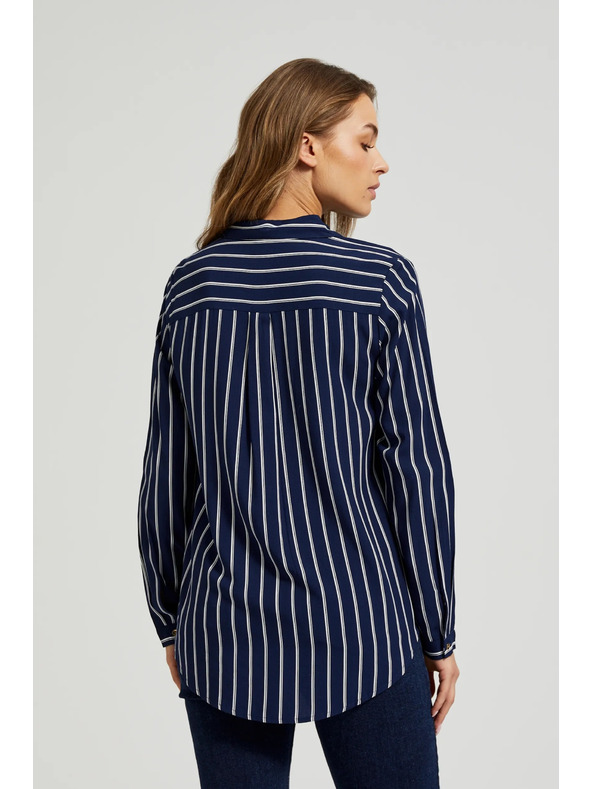 Moodo Temno modra prugasta srajca z žepi Moodo