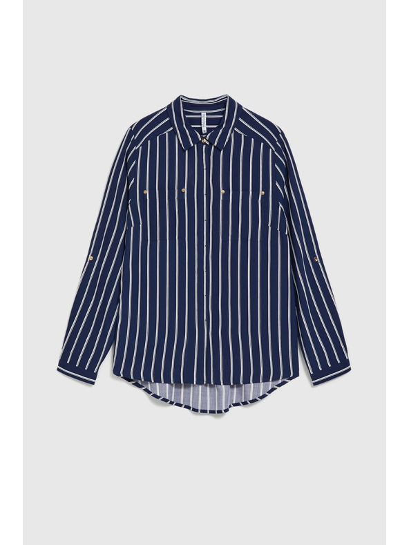Moodo Temno modra prugasta srajca z žepi Moodo