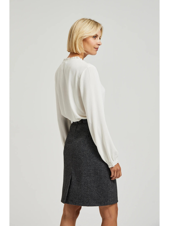 Moodo Bela bluza z zavezovanjem na izrezu in napihnjenimi rokavi Moodo