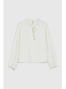 Moodo Bela bluza z zavezovanjem na izrezu in napihnjenimi rokavi Moodo
