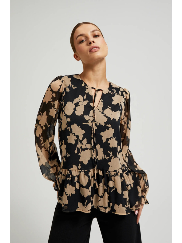 Moodo Črna srajca z bež vzorcem Moodo