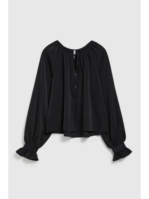 Moodo Črna srajca z nabranimi rokavi in zavezanim izrezom Moodo
