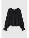 Moodo Črna srajca z nabranimi rokavi in zavezanim izrezom Moodo