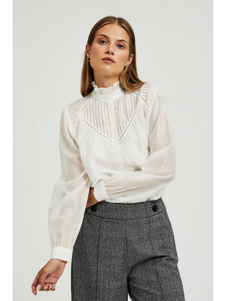 Moodo Bombažna bluza z volani bela Moodo