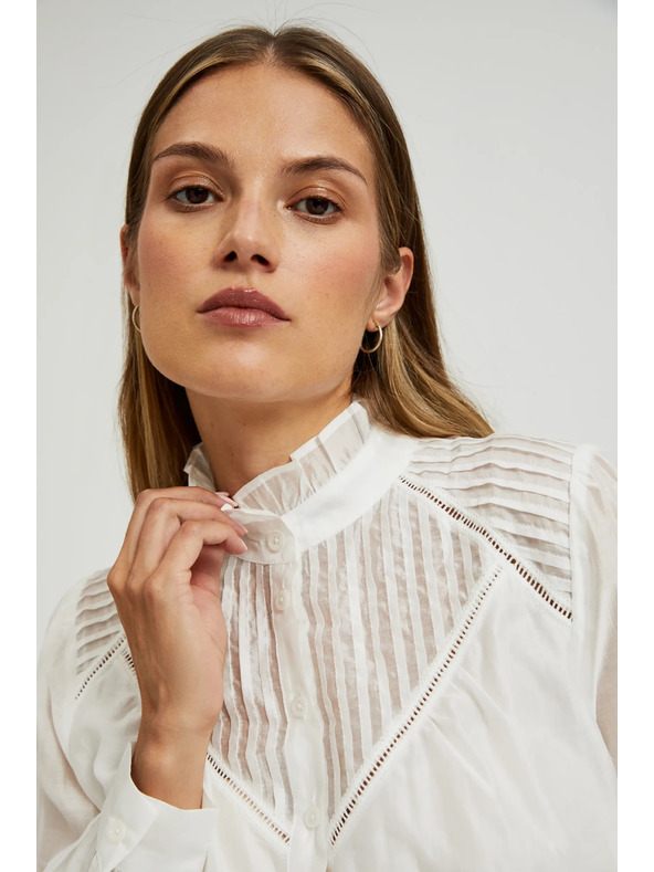 Moodo Bombažna bluza z volani bela Moodo