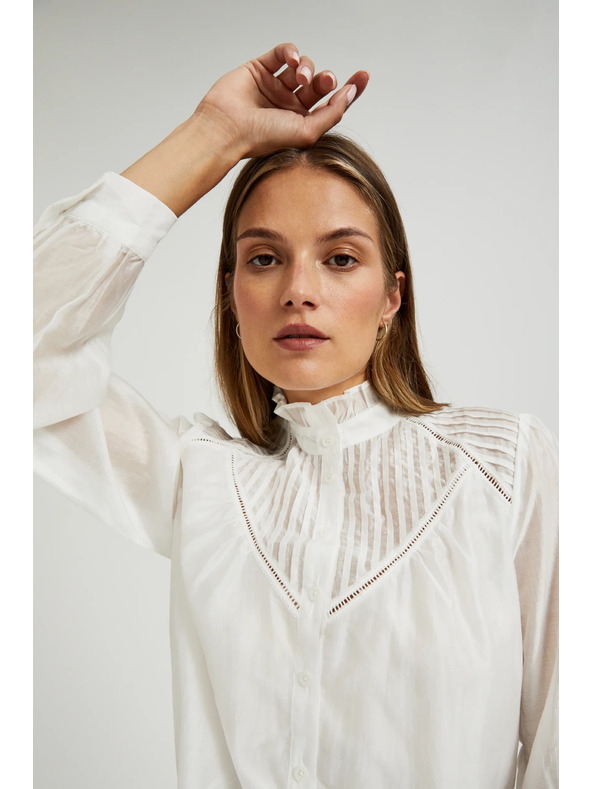Moodo Bombažna bluza z volani bela Moodo