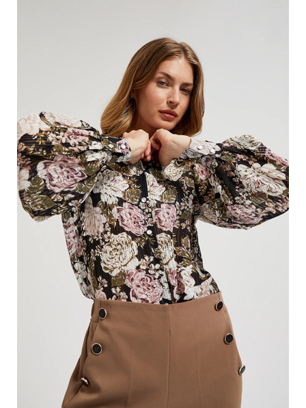 Moodo Nagubana srajca s cvetnim vzorcem in mehurjastimi rokavi črna Moodo