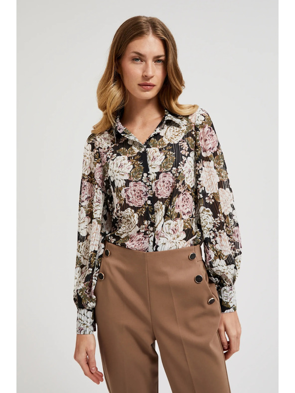 Moodo Nagubana srajca s cvetnim vzorcem in mehurjastimi rokavi črna Moodo