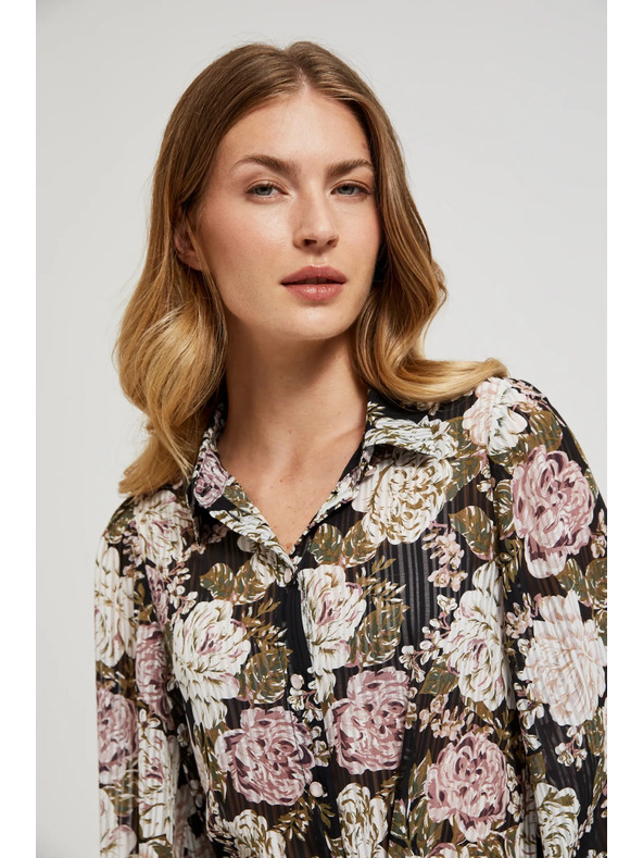 Moodo Nagubana srajca s cvetnim vzorcem in mehurjastimi rokavi črna Moodo