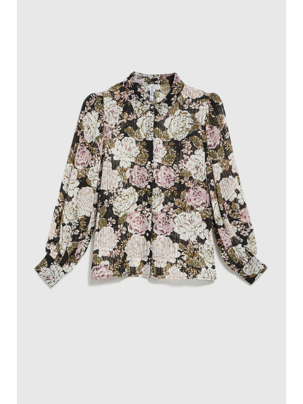 Moodo Nagubana srajca s cvetnim vzorcem in mehurjastimi rokavi črna Moodo