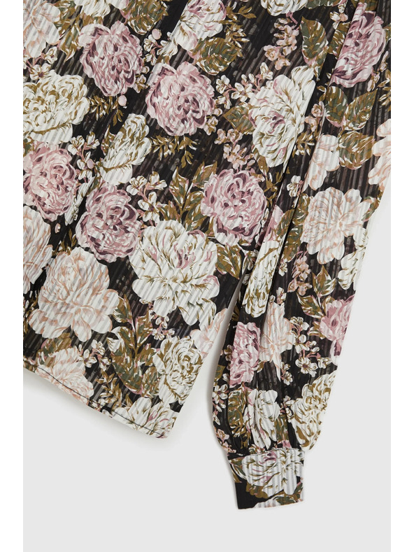 Moodo Nagubana srajca s cvetnim vzorcem in mehurjastimi rokavi črna Moodo