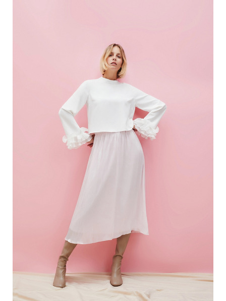 Moodo Bela srajca z volani na rokavih Moodo