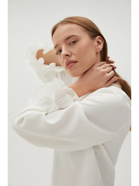Moodo Bela srajca z volani na rokavih Moodo