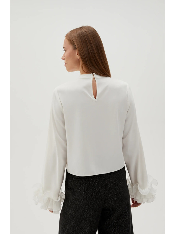 Moodo Bela srajca z volani na rokavih Moodo