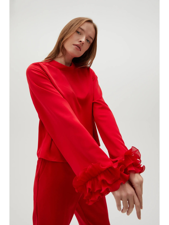 Moodo Rdeča srajca z volani na rokavi Moodo