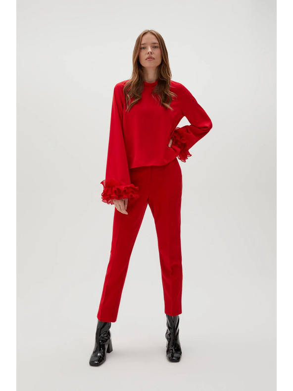 Moodo Rdeča srajca z volani na rokavi Moodo