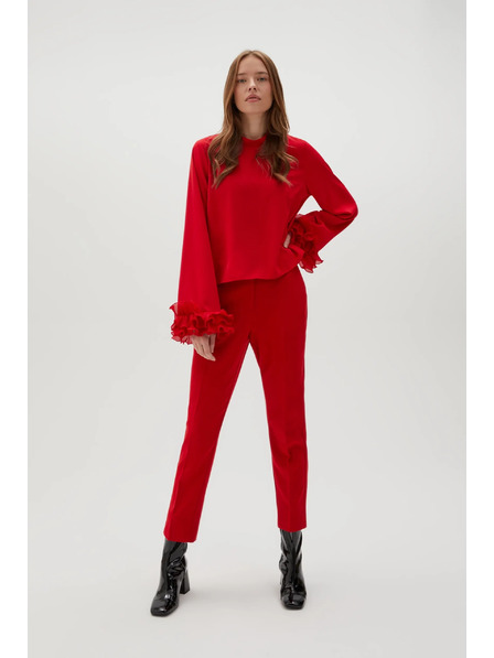 Moodo Rdeča srajca z volani na rokavi Moodo