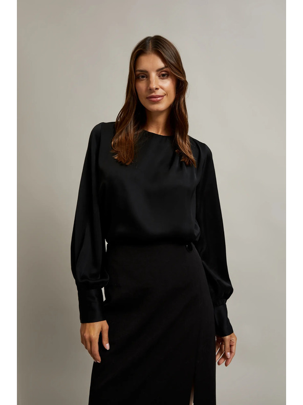 Moodo Elegantna srajca črna z nabranimi rokavi Moodo