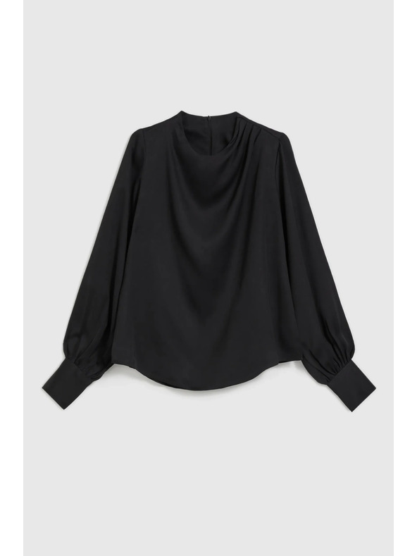 Moodo Elegantna srajca črna z nabranimi rokavi Moodo