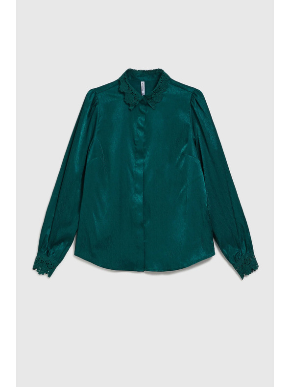 Moodo Zelena srajca s čipko na manšetah in ovratniku Moodo