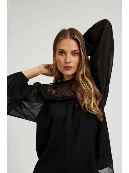 Moodo Črna srajca z okrasnim izrezom Moodo