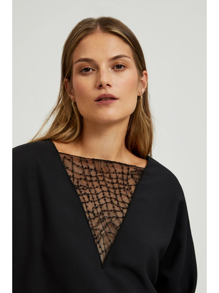 Moodo Črna bluza z ročno prišitimi biseri na izrezu Moodo